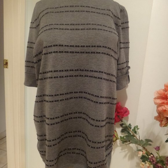 NEW Apt. 9 Women Plus Grey Boat Neck Short Sleeve Pullover Gathered Sides 2X - Picture 3 of 8